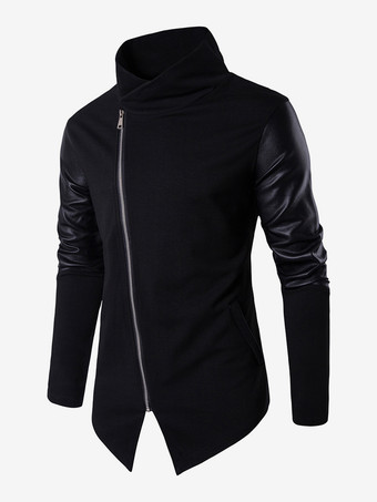 メンズ ジャケット ジッパー付き ヴィンテージ スタンドカラー アシンメトリー 長袖 コート