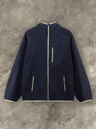 ダークネイビーメンズジャケット 長袖 暖かいフリース 冬 ネイビーブルー カジュアル ポケット コート
