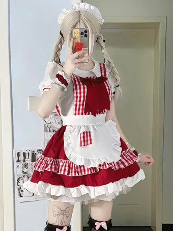 レッド スイートロリータドレス ポリエステル半袖 スイートロリータドレス