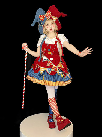 rouge Robe Lolita douce en polyester sans manches avec pull à franges Robe Lolita douce de Noël