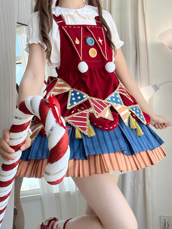 Robe Lolita douce en polyester sans manches avec pull à franges Robe Lolita douce de Noël