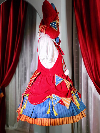 スイートロリータ帽子 赤いリボンアクセサリー カラーブロック ポリエステルロリータアクセサリー