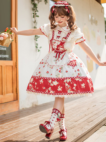 rouge Robe Sweet Lolita en polyester pull sans manches robe Sweet Lolita