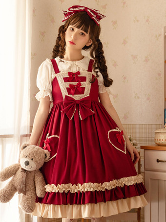 Color borgoñaVestido dulce lolita de poliéster sin mangas Vestido dulce lolita