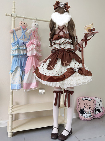 ブラウン スイートロリータドレス ポリエステル ノースリーブ スイートロリータドレス