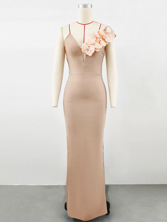 ピーチ ファズカクテルドレス付き モダン ボールガウン フロアレングス Vネック 花柄 ポリエステル