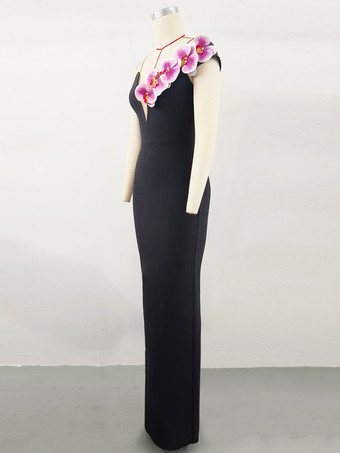 カクテルドレス付き モダン ボールガウン フロアレングス Vネック 花柄 ポリエステル