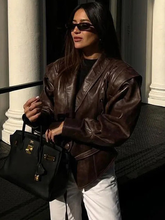 レディースジャケット ターンダウンカラー レースアップ シック デイリーカジュアル ブラウンジャケット レディース