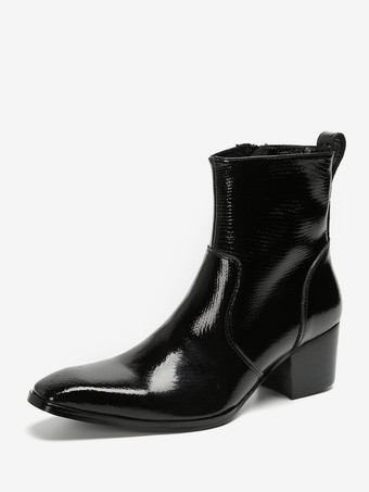 ブラック メンズ チェルシーブーツ ブラック 牛革 スクエアトゥ アンクル ショートブーツ