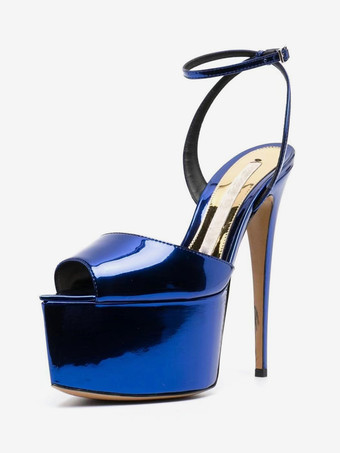 ハイヒールセクシーサンダル シルバー PUレザー ポインテッドトゥ バックル セクシーシューズ