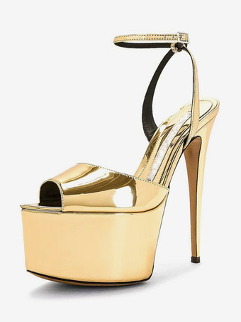 ハイヒールセクシーサンダル シルバー PUレザー ポインテッドトゥ バックル セクシーシューズ