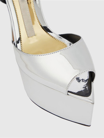 ハイヒールセクシーサンダル シルバー PUレザー ポインテッドトゥ バックル セクシーシューズ