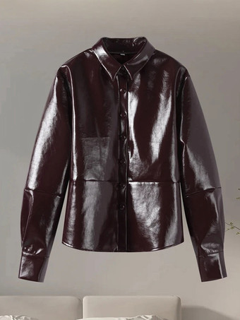 フェイクレザーのカジュアルツーピースコーデセット PUシャツとミニスカートセット レディース 2025