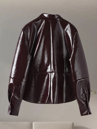 フェイクレザーのカジュアルツーピースコーデセット PUシャツとミニスカートセット レディース 2025