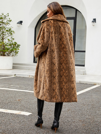 フェイクファーコート ヒョウ柄 ターンダウンカラー 冬 ロングジャケット レディース 2025