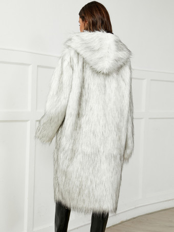 Kunstpelzmäntel Silber Keine Taille Lange Ärmel Damenmantel
