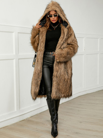 Kunstpelzmäntel Silber Keine Taille Lange Ärmel Damenmantel