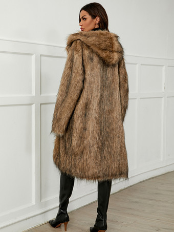 Kunstpelzmäntel Silber Keine Taille Lange Ärmel Damenmantel