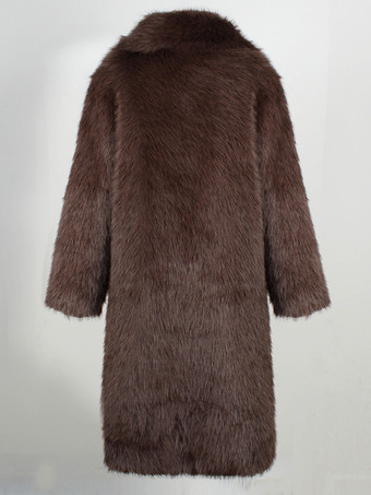 フェイクファーコート 長袖 シックなターンダウンカラー チョコレート 冬コート
