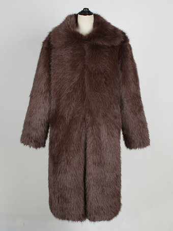 フェイクファーコート 長袖 シックなターンダウンカラー チョコレート 冬コート