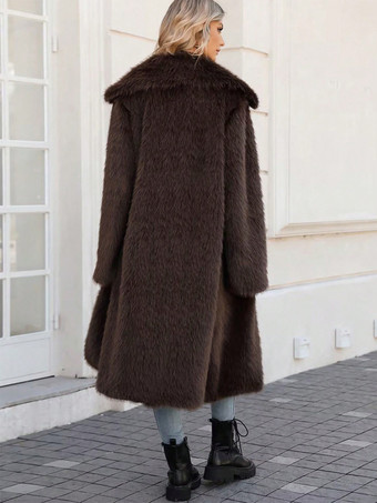 フェイクファーコート 長袖 シックなターンダウンカラー チョコレート 冬コート