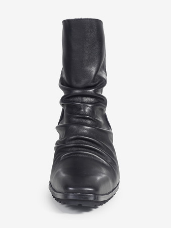 メンズ チェルシー ブラック 牛革 スクエアトゥ チャンキーヒール バックジッパー ドレスブーツ