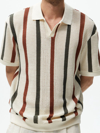 メンズ ポロシャツ ターンダウンカラー 半袖 ストライプボタン ヴィンテージ トップス