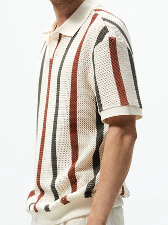 メンズ ポロシャツ ターンダウンカラー 半袖 ストライプボタン ヴィンテージ トップス