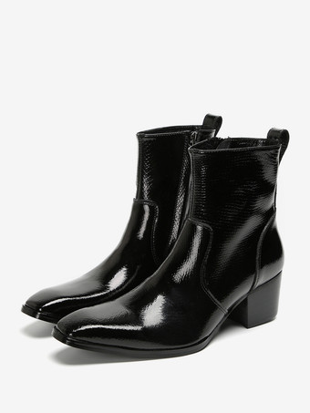 メンズ チェルシーブーツ ブラック 牛革 スクエアトゥ アンクル ショートブーツ