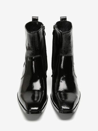 メンズ チェルシーブーツ ブラック 牛革 スクエアトゥ アンクル ショートブーツ