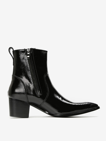 メンズ チェルシーブーツ ブラック 牛革 スクエアトゥ アンクル ショートブーツ