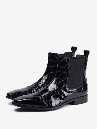 Men's Boots Chelsea Boots Black Cowhide Pointed Toe Ankle Short Boots