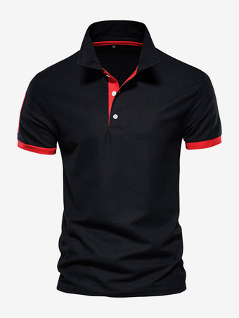 ブラック メンズ ポロシャツ ターンダウンカラー 半袖 クラシックボタン ダークネイビーブルー トップス