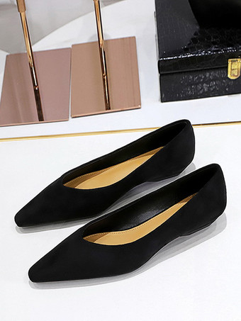ブラック レディース ポインテッドトゥ スエード ナップ バレエフラット