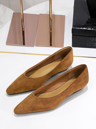 ライトブラウンレディース ポインテッドトゥ スエード ナップ バレエフラット