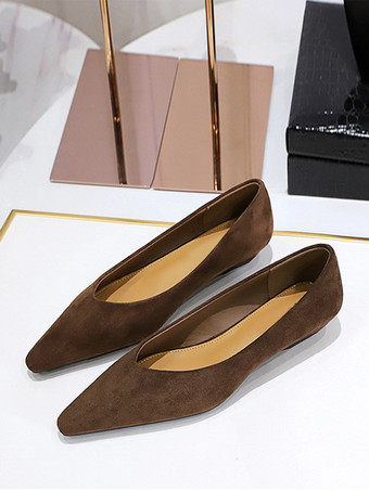 ディープブラウンレディース ポインテッドトゥ スエード ナップ バレエフラット