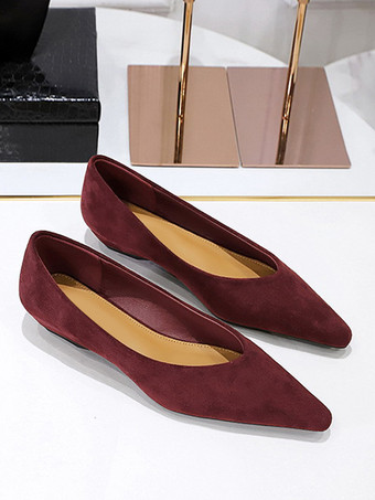 レディース ポインテッドトゥ スエード ナップ バレエフラット