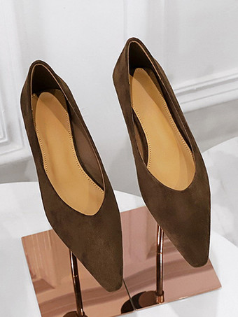 レディース ポインテッドトゥ スエード ナップ バレエフラット