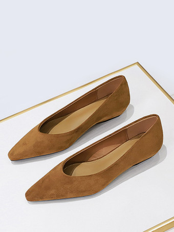 レディース ポインテッドトゥ スエード ナップ バレエフラット