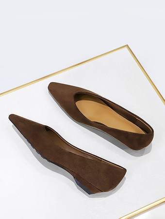 レディース ポインテッドトゥ スエード ナップ バレエフラット