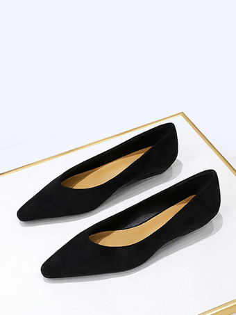 レディース ポインテッドトゥ スエード ナップ バレエフラット