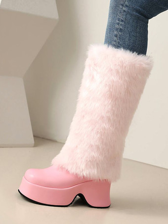 PUレザー ブラック ラウンドトゥ チャンキーヒール ミッドカーフブーツ レディース ブーツ