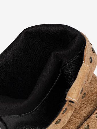 マイクロスエードアッパー アプリコット ポインテッドトゥ チャンキーヒール ミッドカーフブーツ レディース ブーツ