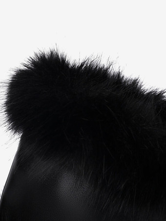 ミッドカーフブーツ レディース PUレザー ラウンドトゥ チャンキーヒールブーツ