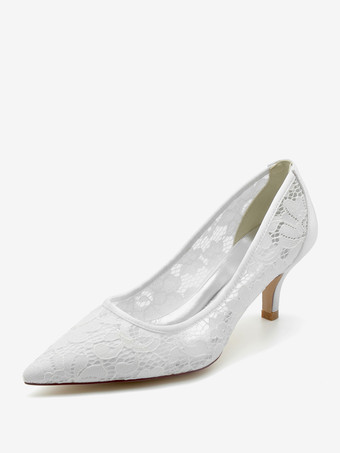 ホワイト ウェディングシューズ ブライダルパンプス レース ポインテッドトゥ