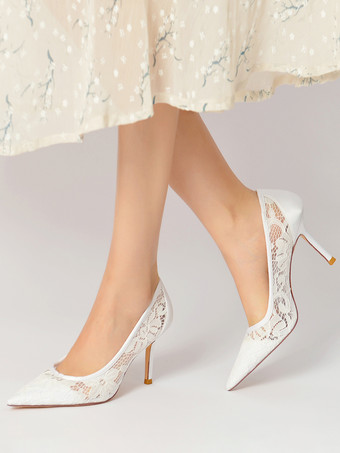 ウェディングシューズ ブライダルパンプス レース ポインテッドトゥ