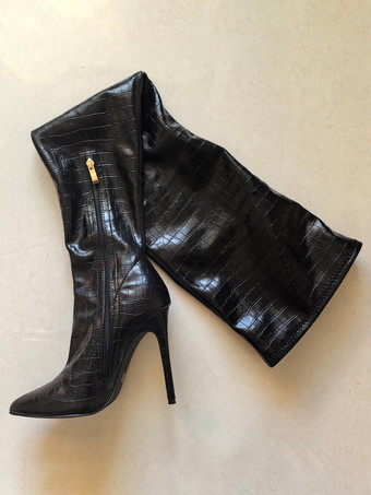 オーバーニーブーツ ブラック レディース オーバーニーブーツ PUレザー スティレットヒール