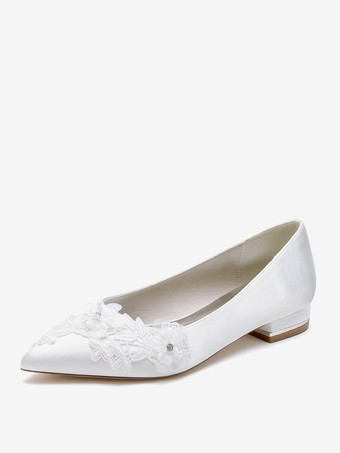 ホワイト ウェディングシューズ ブライダルパンプス サテン ポインテッドトゥ