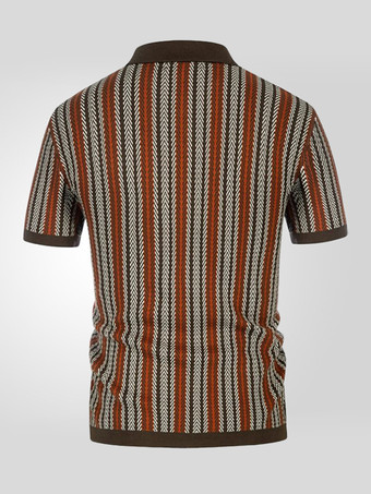 メンズ ラペル Tシャツ ストライプ シングルブレスト 半袖 ポロシャツ