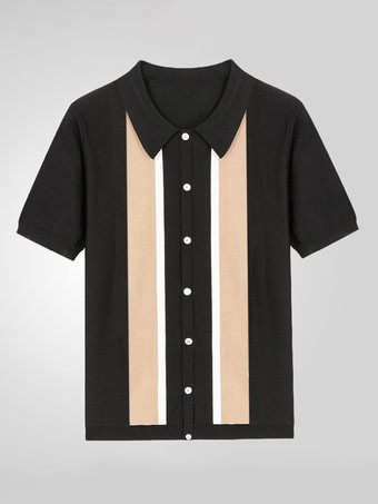 メンズラペルTシャツシングルブレストニット半袖ポロシャツ